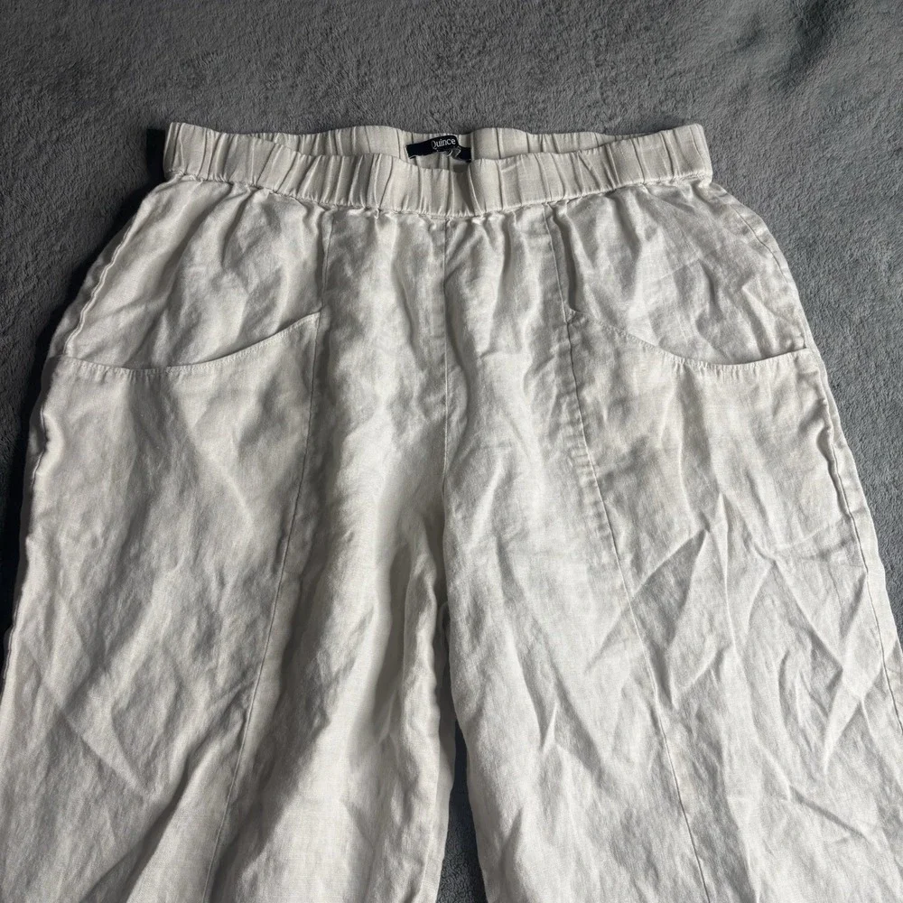 Quince 100% European Linen Wide Leg Loose Pants Flax/Beige Elastic *Large*